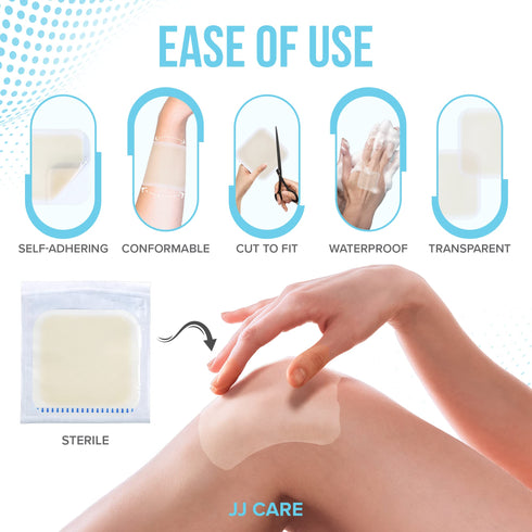 JJ CARE Hydrocolloid Dressing (Pack 10) - 4x4 Hydrocolloid Bandages with Border